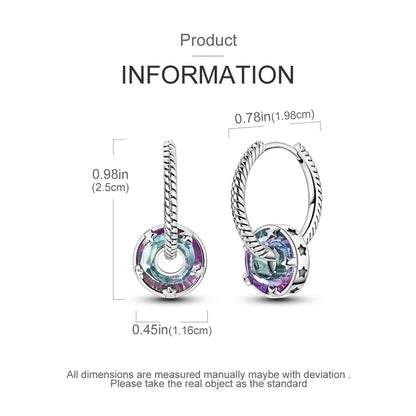 925 Sterling Silver Colorful Crystal Clover Hoop Earrings Stud Ear Wires For Women Wedding Engagement Girlfriend Birthday Gift