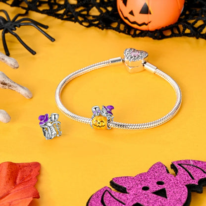 2025 New Halloween Charm Emit Light Bead 925 Sterling Silver Pumpkin Witch Skull Charm Fit Bracelet Pendant Women Jewelry Making