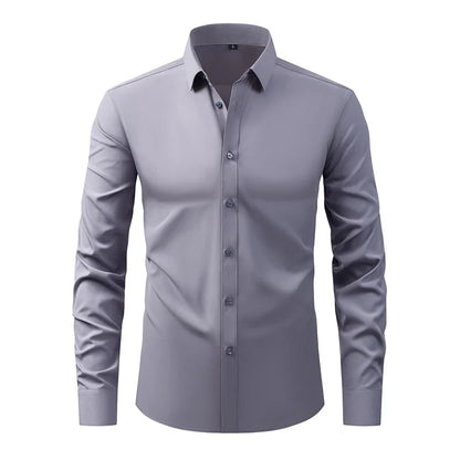 Men s Classic Button-Down Shirt with Long Sleeves Solid Color Casual Business Top for Spring Streetwear and Beach Vacation