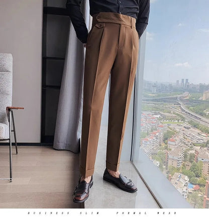 Korean Style Naples Suit Pants For Men Smart Casual High Waist Slim Fit Pencil Trousers Spring Summer Fashion Youth England Pant