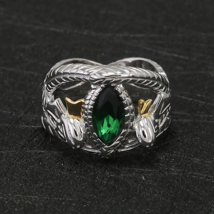 925 Sterling Silver Lord Ring of Barahir, LOTR Aragorn Gondor Wedding Band, Fantasy Movie Inspired Jewelry Gift for Men