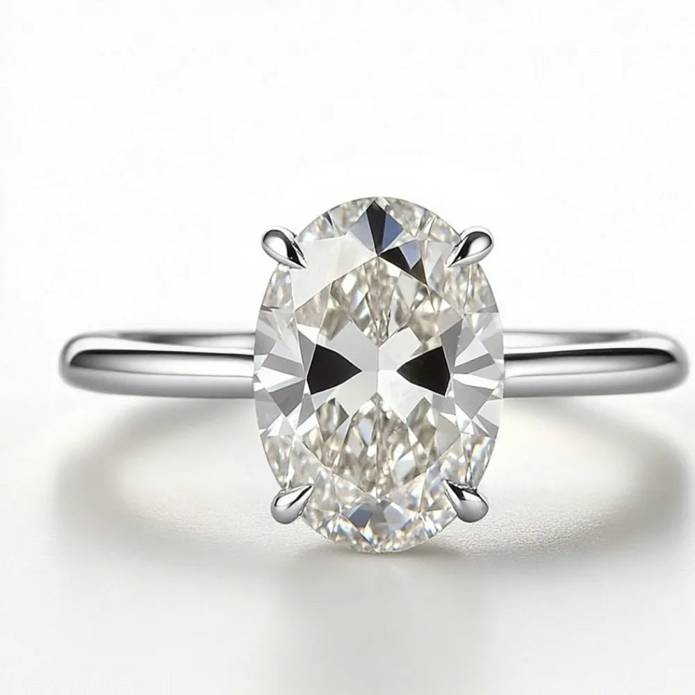 2026 New Personalized Fashion Oval Diamond Ring, Classic Four-claw Wedding Ring, Female
