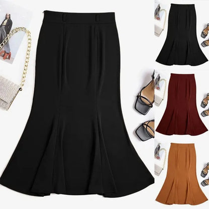 Women'S High Waist Elastic A Line Long Skirt Casual Party Long Skirt Solid Color High Waisted And Slim Looking Fishtail Skirt
