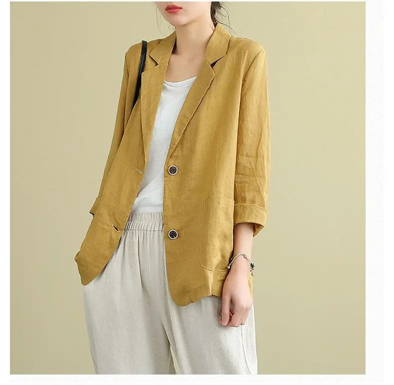 Spring Autumn Cotton Linen Loose Casual Blazers Female Long Sleeve Elegant Fashion Cardigan Suit Women's All-match Coat Jacket