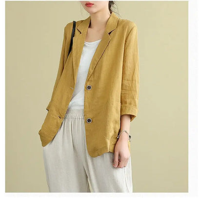 Spring Autumn Cotton Linen Loose Casual Blazers Female Long Sleeve Elegant Fashion Cardigan Suit Women's All-match Coat Jacket