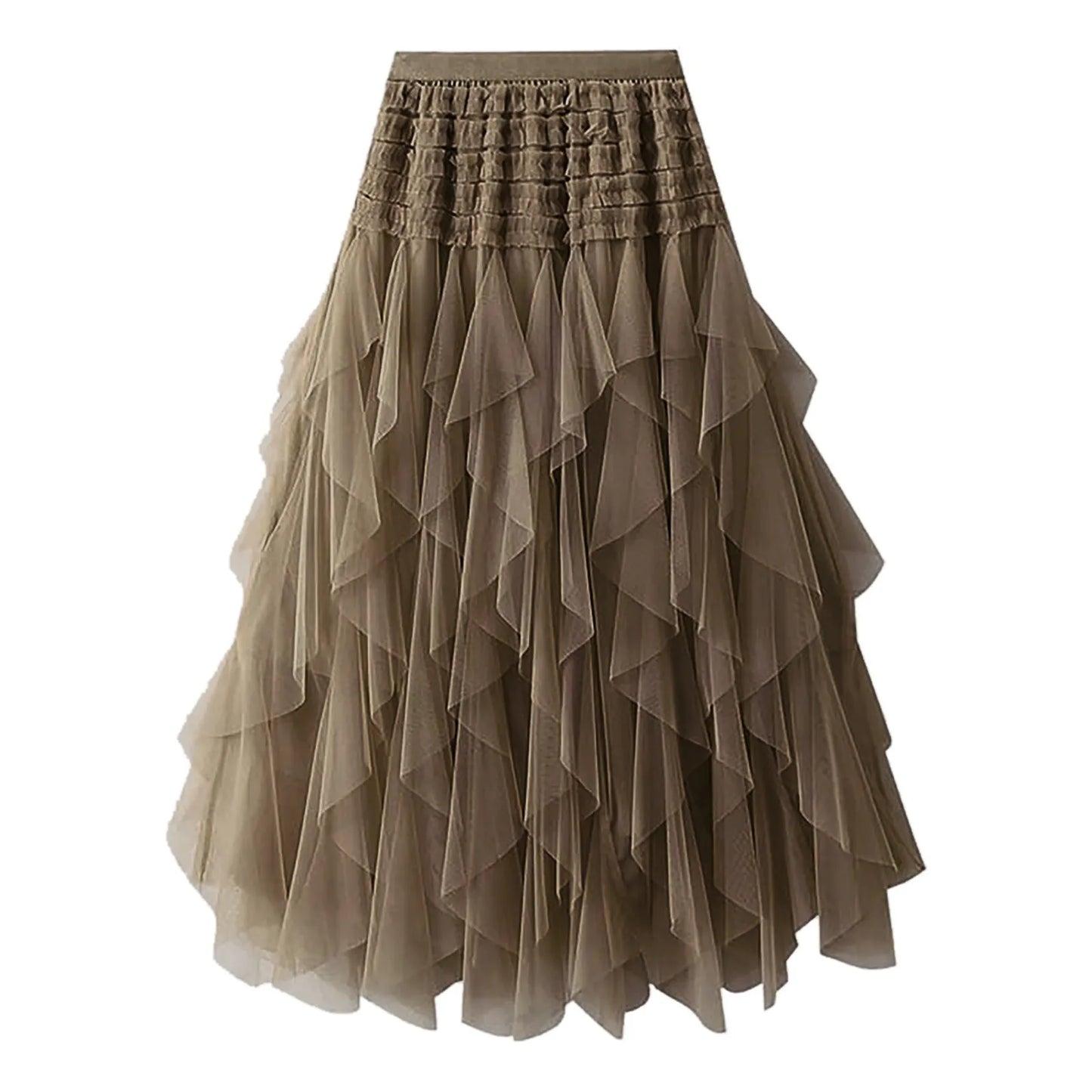 Tulle Skirts For Women High Elastic Waist Multi Layered Tulle Mesh Patchwork Long Fairy Skirt Plain Big Swing A Line Skirts