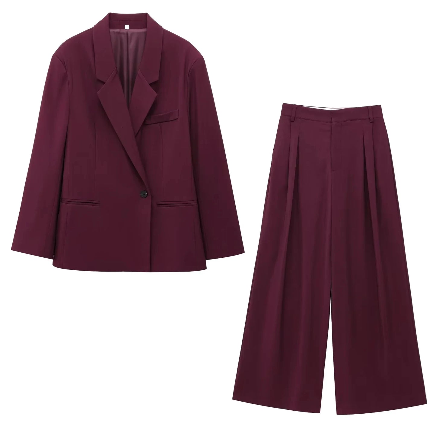 KONDALA Vintage Chic Office Lady Red Solid Women Suit Notched Single Button Pockets Blazer Straight Loose Pants Fashion 2025 Set