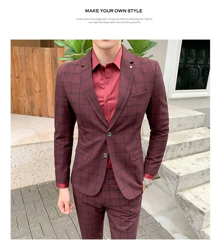 2025 Suit (Blazer+ Pants) Men's Fashion Hosts British Style Work Business Wedding Casual Art Style Elegant Gentleman Suit M-5XL
