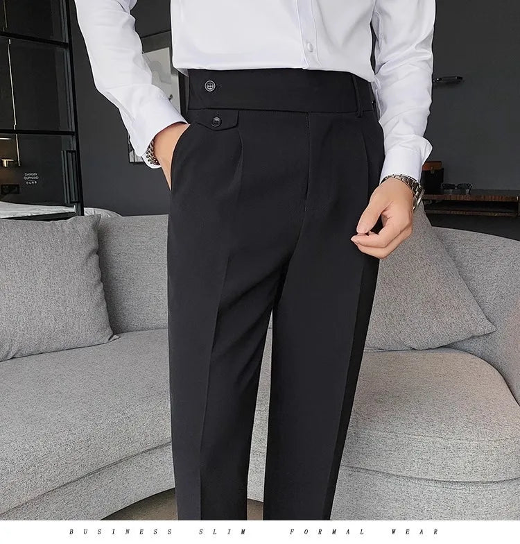Korean Style Naples Suit Pants For Men Smart Casual High Waist Slim Fit Pencil Trousers Spring Summer Fashion Youth England Pant