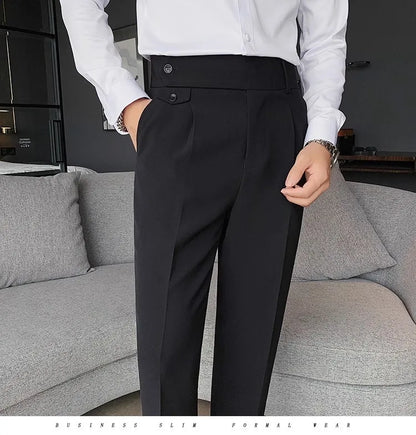 Korean Style Naples Suit Pants For Men Smart Casual High Waist Slim Fit Pencil Trousers Spring Summer Fashion Youth England Pant
