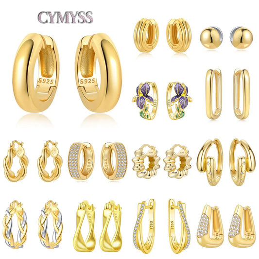 Original 2025 S925 Sterling Silver Zircon 18K Gold Lining Vintage Hoop Earrings for Women Birthday Party Wedding Gift Jewellery