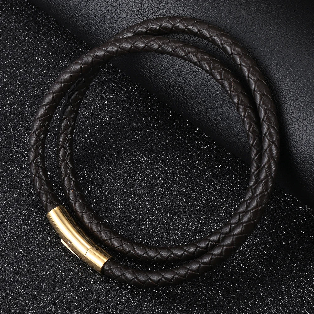 4mm/6mm Man-made Leather Necklace Choker For Men Boys Red Black Brown Braided Rope Chain Male Push Clasp Jewelry Gifts UN149