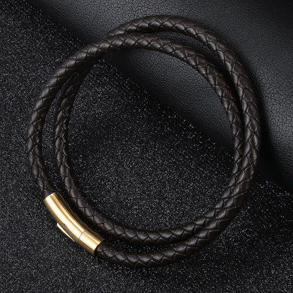 4mm/6mm Man-made Leather Necklace Choker For Men Boys Red Black Brown Braided Rope Chain Male Push Clasp Jewelry Gifts UN149