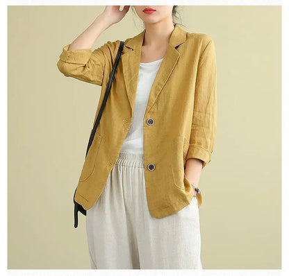Spring Autumn Cotton Linen Loose Casual Blazers Female Long Sleeve Elegant Fashion Cardigan Suit Women's All-match Coat Jacket