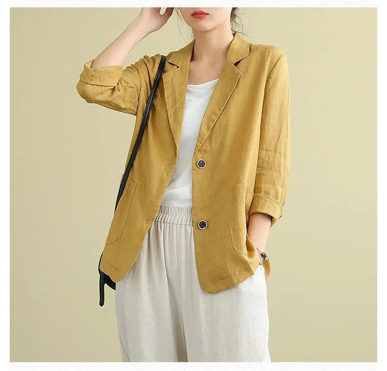Spring Autumn Cotton Linen Loose Casual Blazers Female Long Sleeve Elegant Fashion Cardigan Suit Women's All-match Coat Jacket