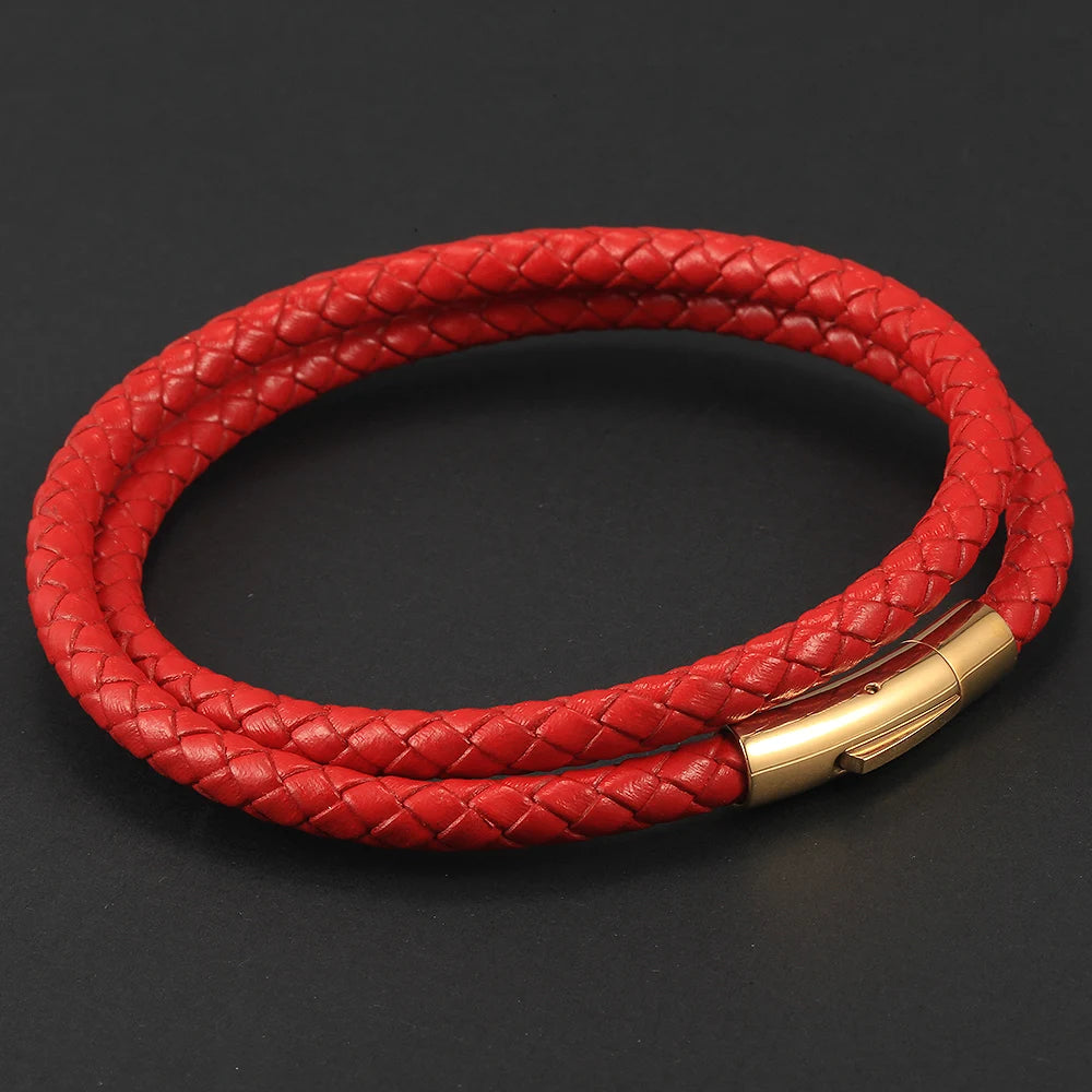 4mm/6mm Man-made Leather Necklace Choker For Men Boys Red Black Brown Braided Rope Chain Male Push Clasp Jewelry Gifts UN149