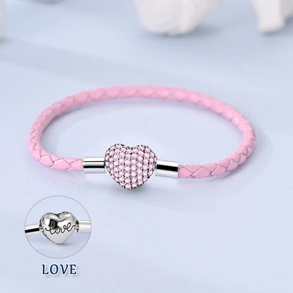 925 Sterling Silver Bracelets 17-20CM Original Golden Sparkling Heart Shaped Bracelet Fit DIY Charms Beads Fashion Women Jewelry