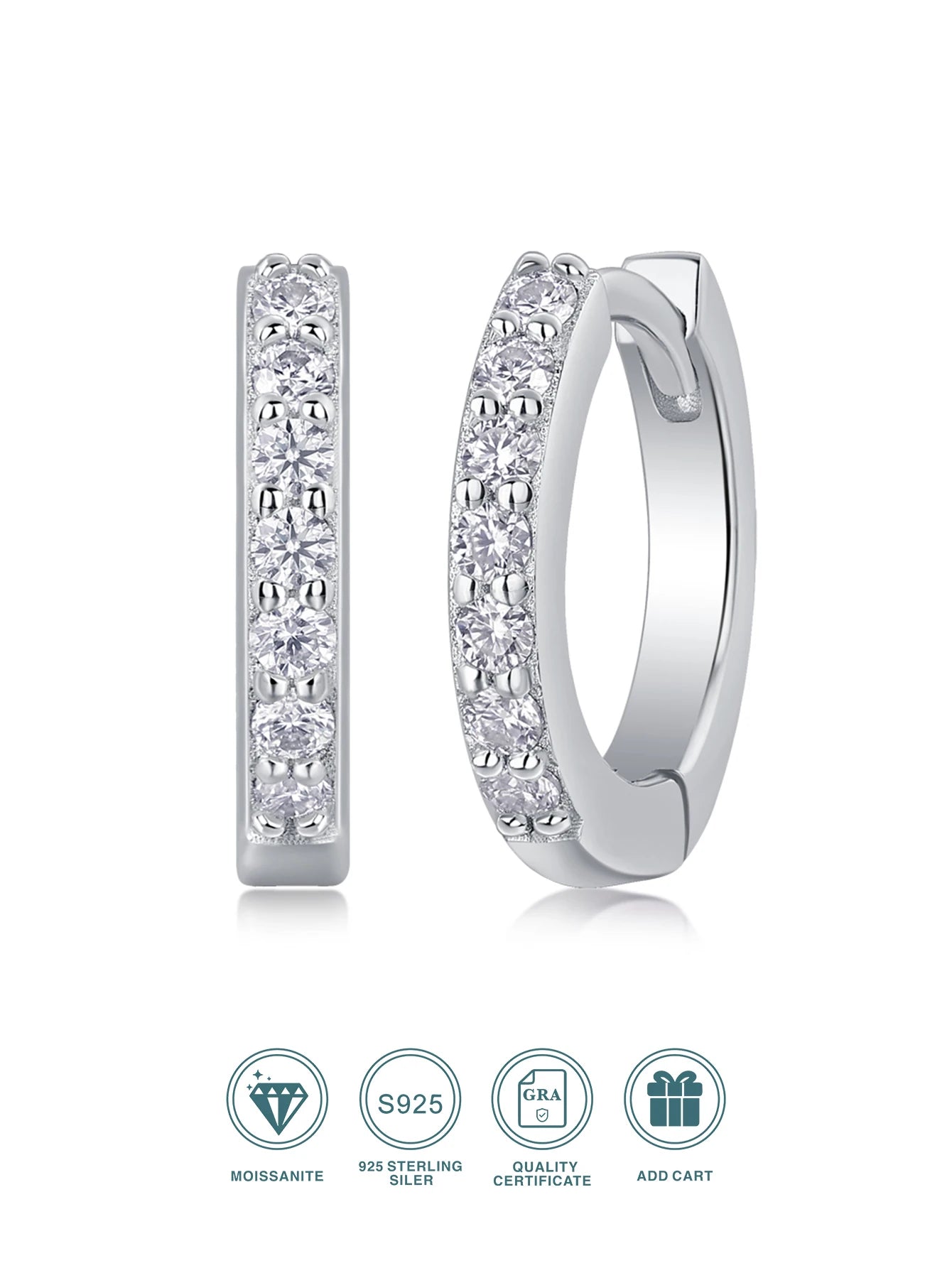 1pair Moissanite Earrings Hoop Style 925 Sterling Silver 18K Gold Plated Classic Jewelry for Women Comes with GRA Certificate