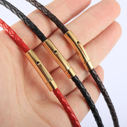 4mm/6mm Man-made Leather Necklace Choker For Men Boys Red Black Brown Braided Rope Chain Male Push Clasp Jewelry Gifts UN149