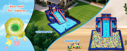 Hapcap Inflatable Water Slide Pool Bounce House for Kids,Large Slide and Splash Pool, Backyard Summer Outdoors