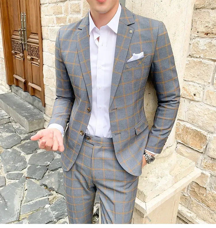 2025 Suit (Blazer+ Pants) Men's Fashion Hosts British Style Work Business Wedding Casual Art Style Elegant Gentleman Suit M-5XL