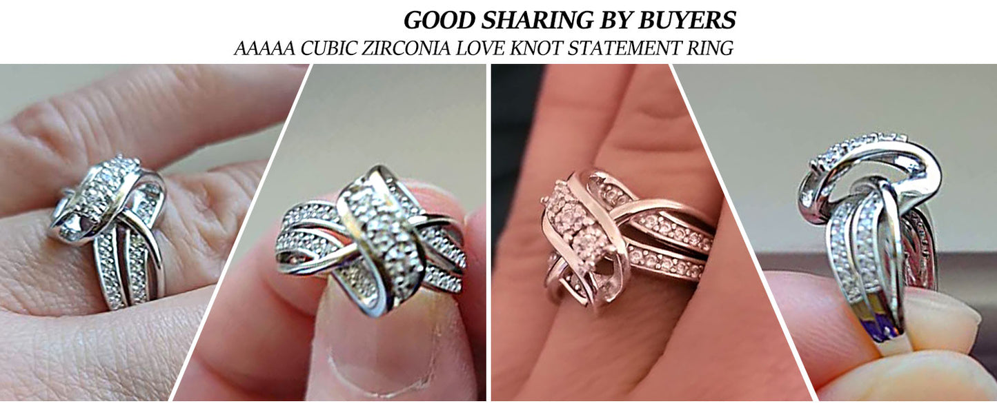 Newshe 925 Silver Engagement Rings for Women Unique Knot Brilliant AAAAA Cubic Zircon Statement Ring