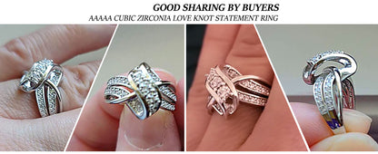 Newshe 925 Silver Engagement Rings for Women Unique Knot Brilliant AAAAA Cubic Zircon Statement Ring